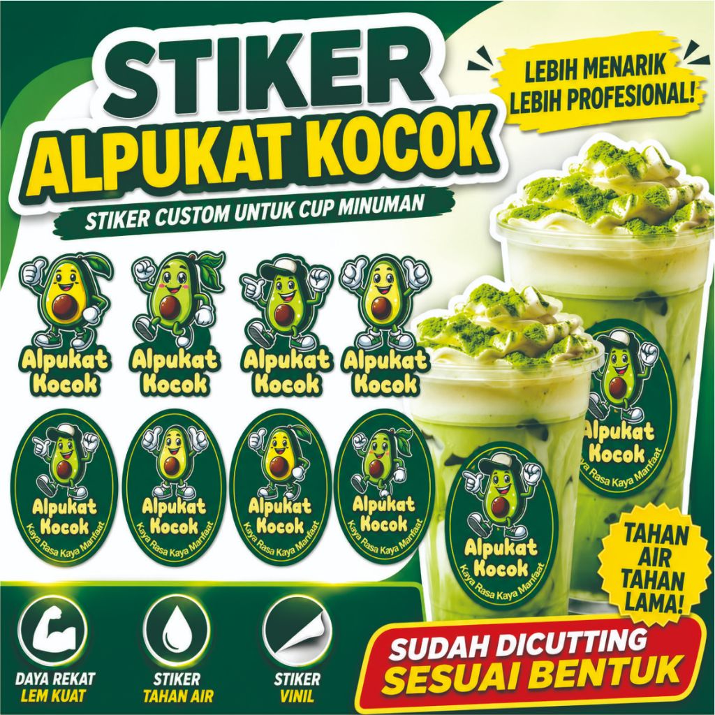 Stiker label cup | stiker label cup minuman alpukat kocok | stiker gelas cup minuman