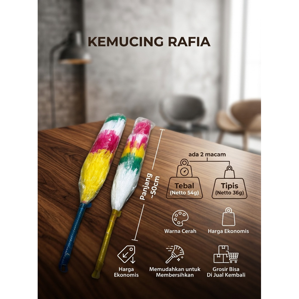 Kemucing bulu rafia tipis warna warni - sulak rafia pembersih debu grosir