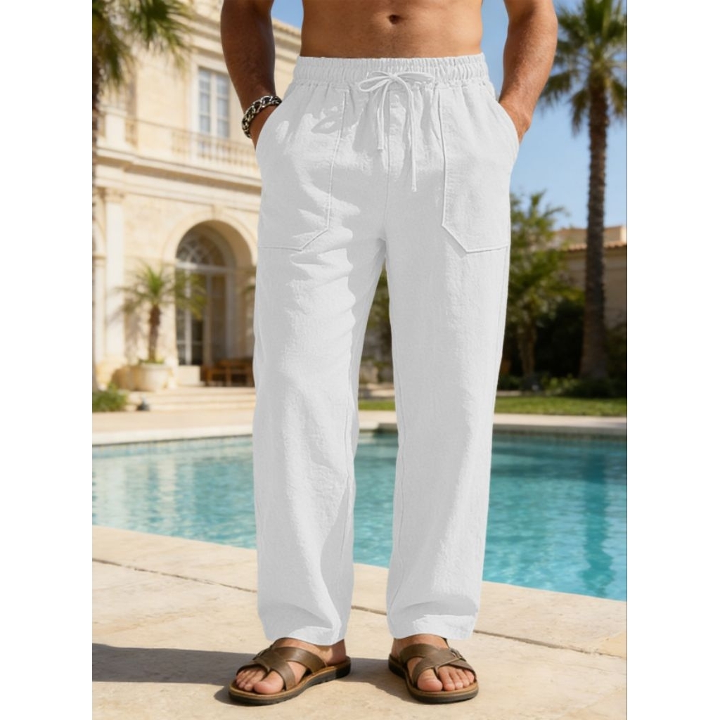 Celana Panjang Katun Linen Pria Loose Pants Santai Celana Pria Linen