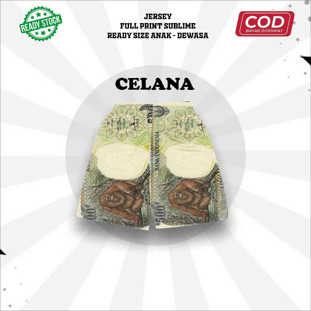 Celana Jersey Motif Uang 500 Lima Ratus Monyet Jadul Bawahan Sport Duit Gambar Unik Full Printing Su