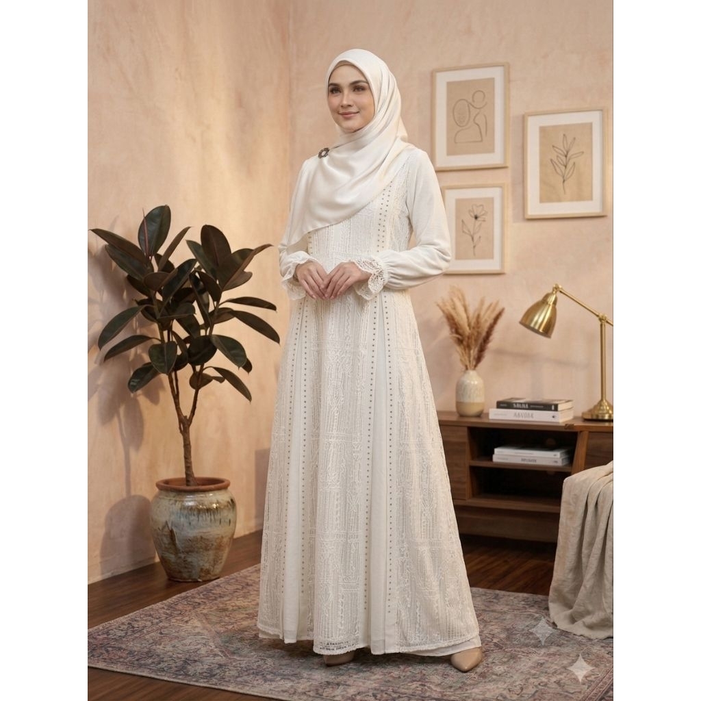 Chantilly Royale Gamis - Gamis Crinkle Kombinasi Brukat Gamis Wanita Mewah Elegan Simple