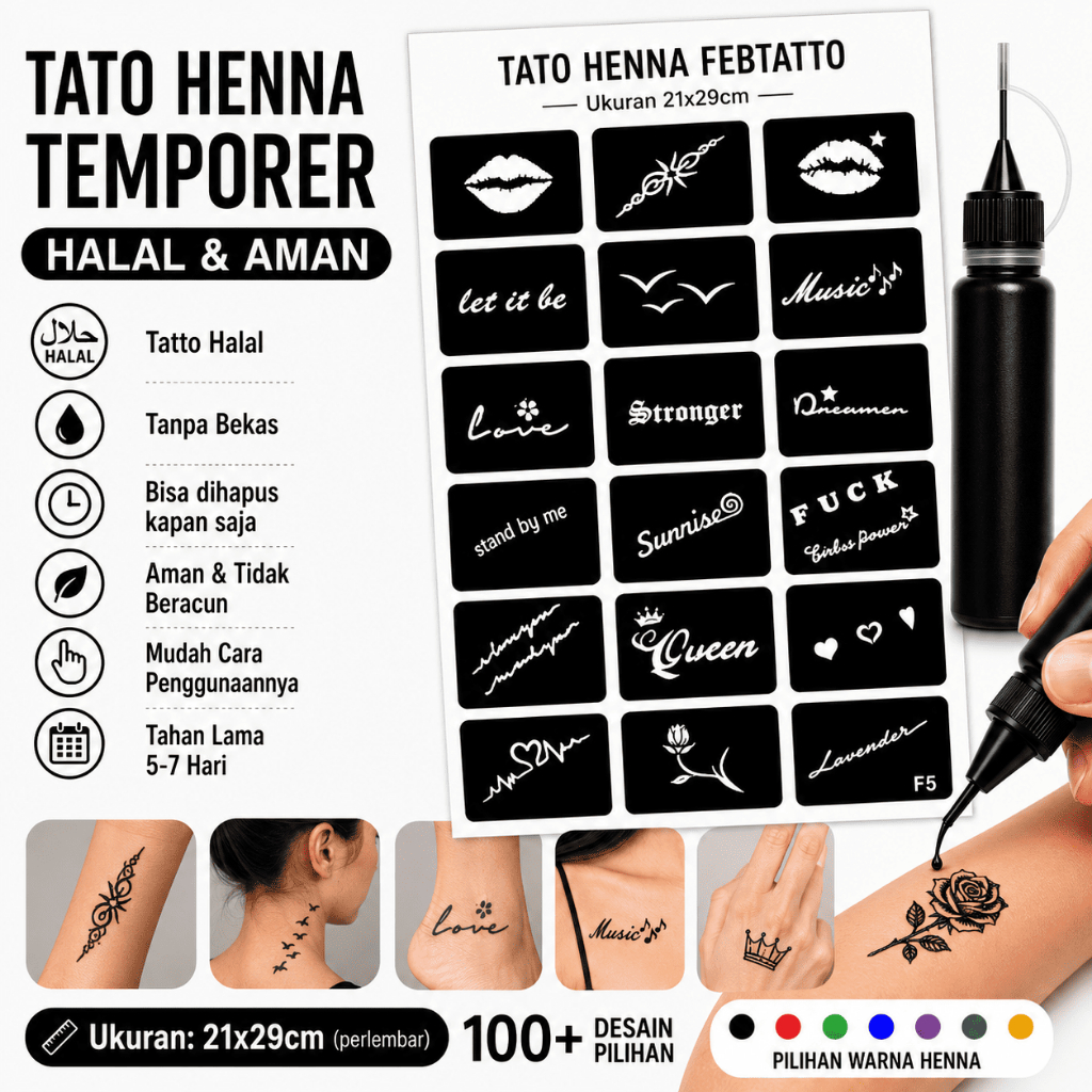 Henna Tato Halal Tahan Lama Bisa Custom Hena Kit 10ml bibir burung - F05
