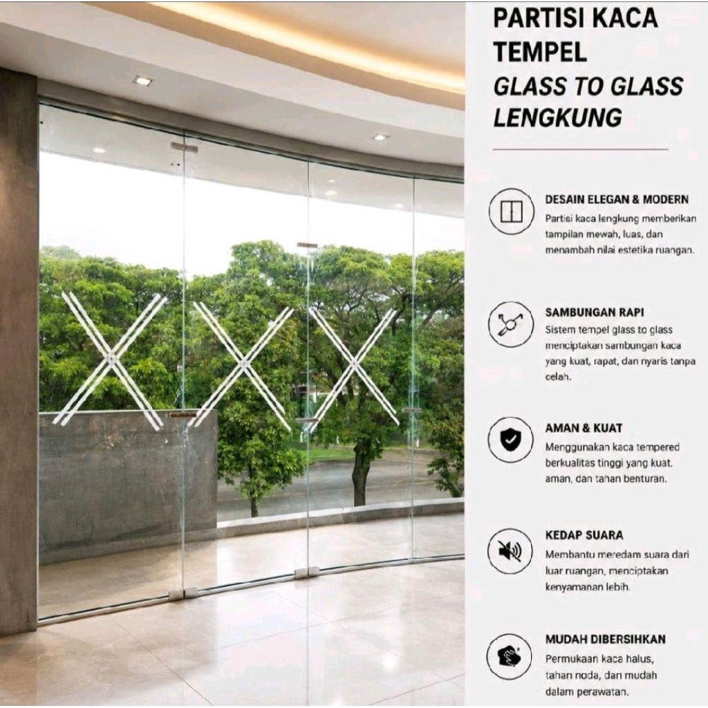 PARTISI KACA LENGKUNG TEMPERED 10 mm