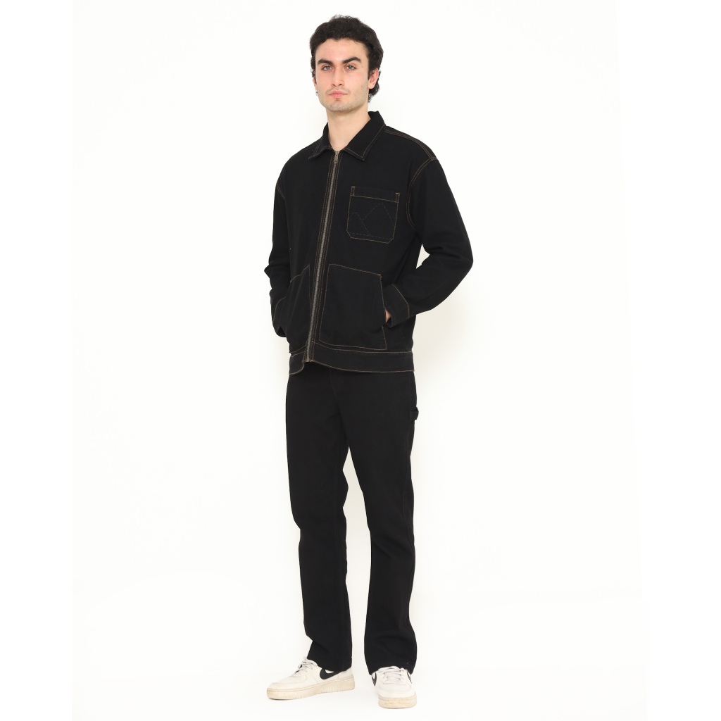 KENT&CREW Jaket Casual Canvas Harrington Hitam Pria - C-ECBG08-B9