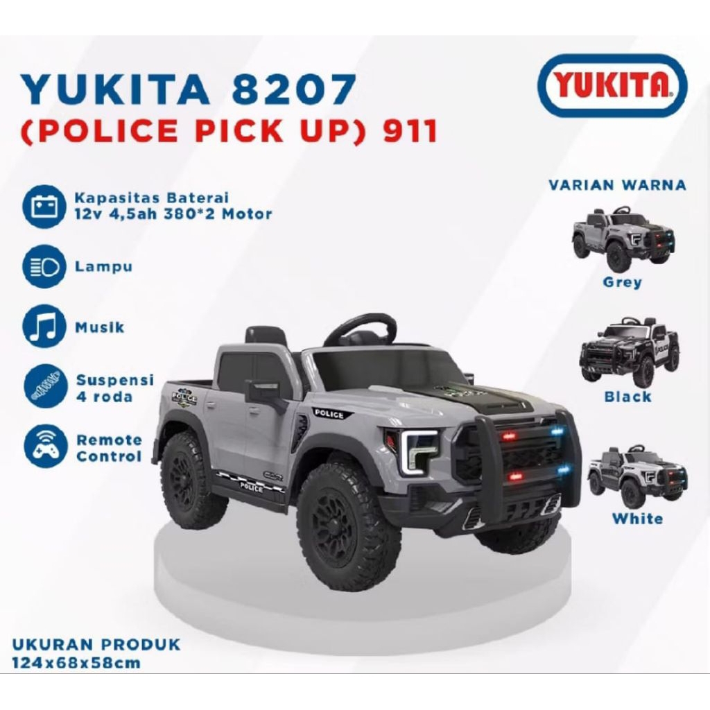 Mobil aki anak Yukita 8207 Police pick up 12volt