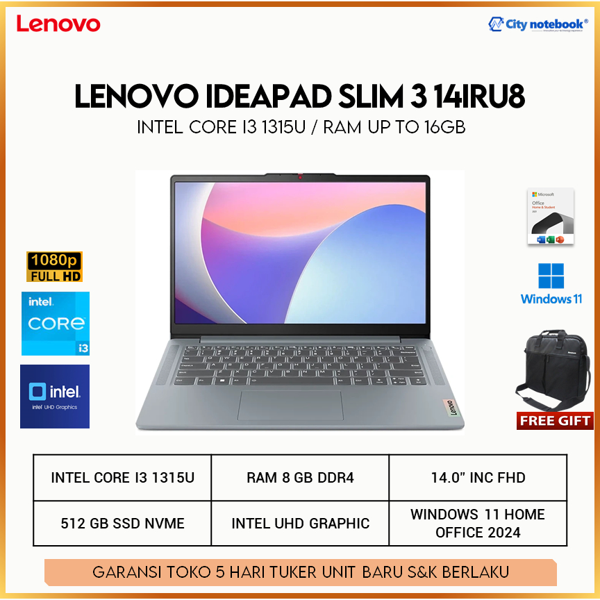 Lenovo IdeaPad Slim 3 14IRU8 Core i3 1315U 8GB 512GB Intel UHD Graphics 14" FHD Windows 11