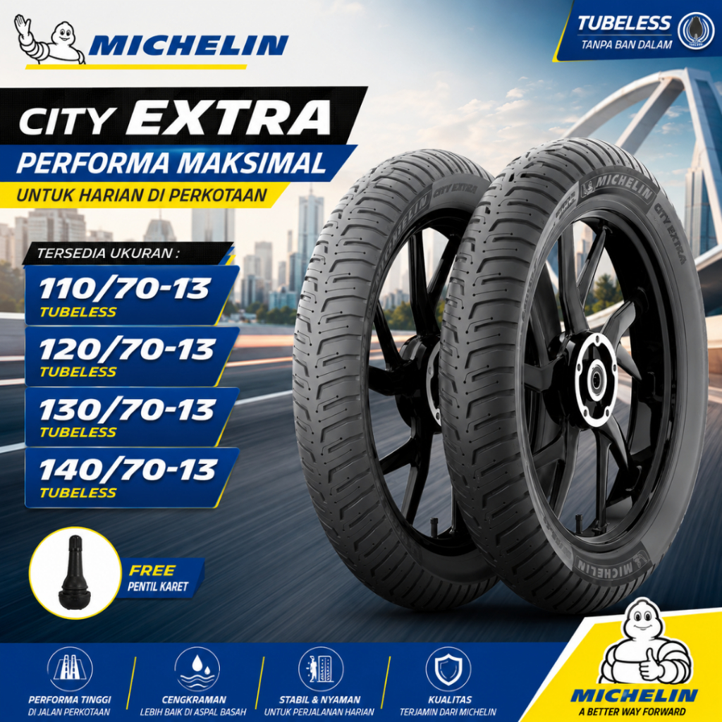 Ban Motor Ring 13 Michelin City Extra 110/70-13 120/70-13 130/70-13 140/70-13 Tubeless Ban Motor Nma