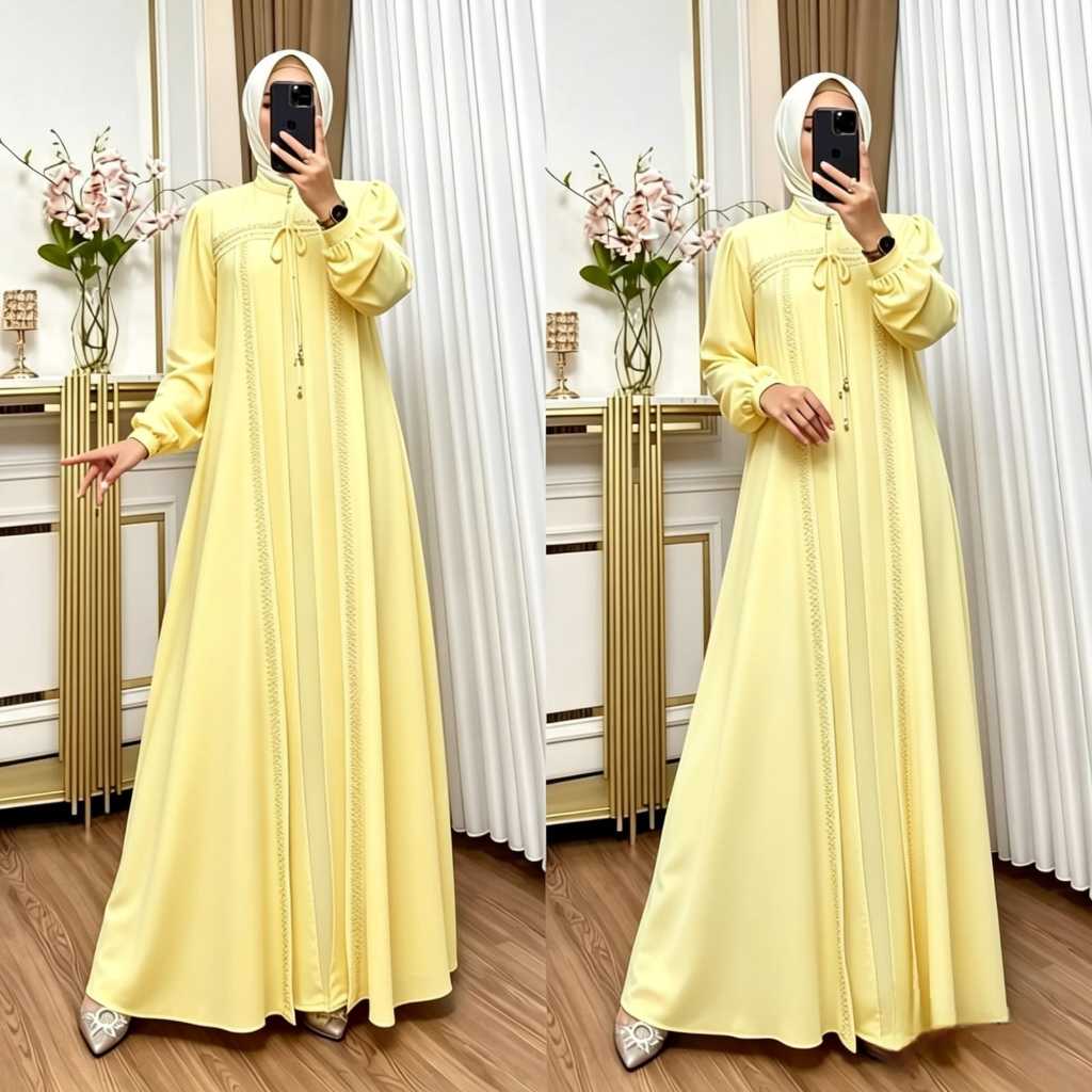 Andini Gamis Dewasa Bahan Ceruty Babydoll Mix Swarovski Abaya Turkey Baju Gamis 2026 Model Terbaru D