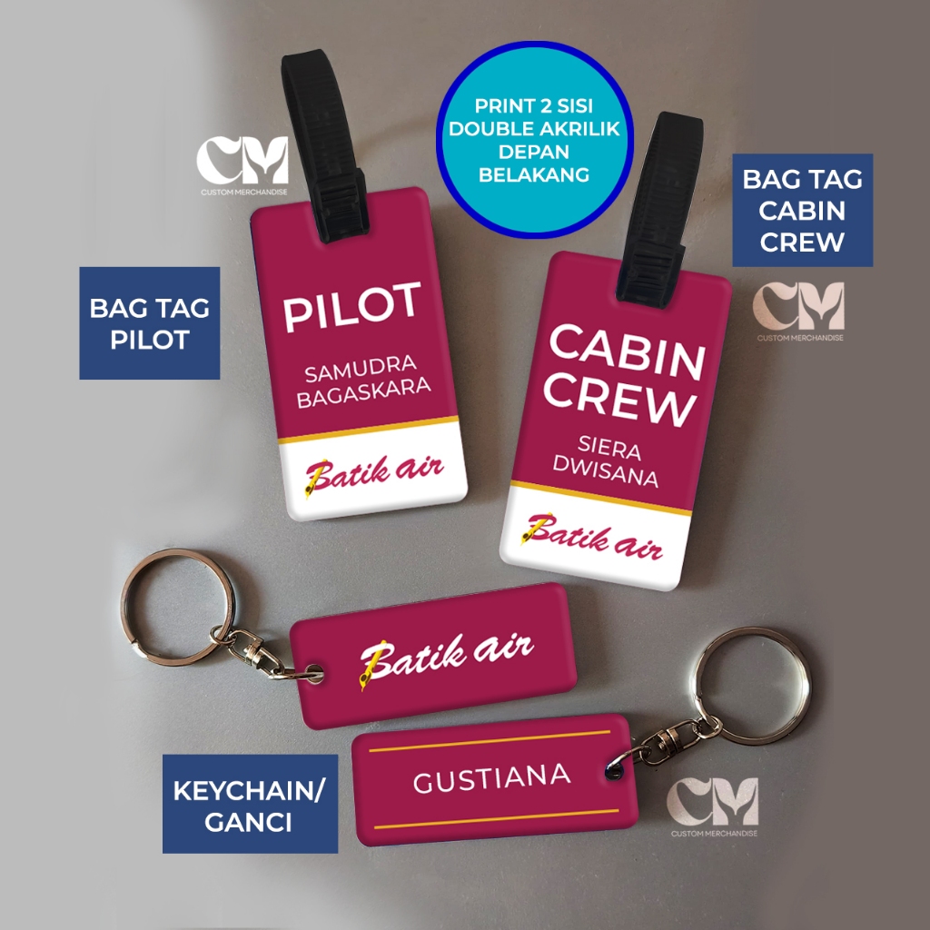 Luggage Tag BATIK AIR Suitcase Tag Custom name bag hanger untuk cabin crew pilot pramugari pramugara