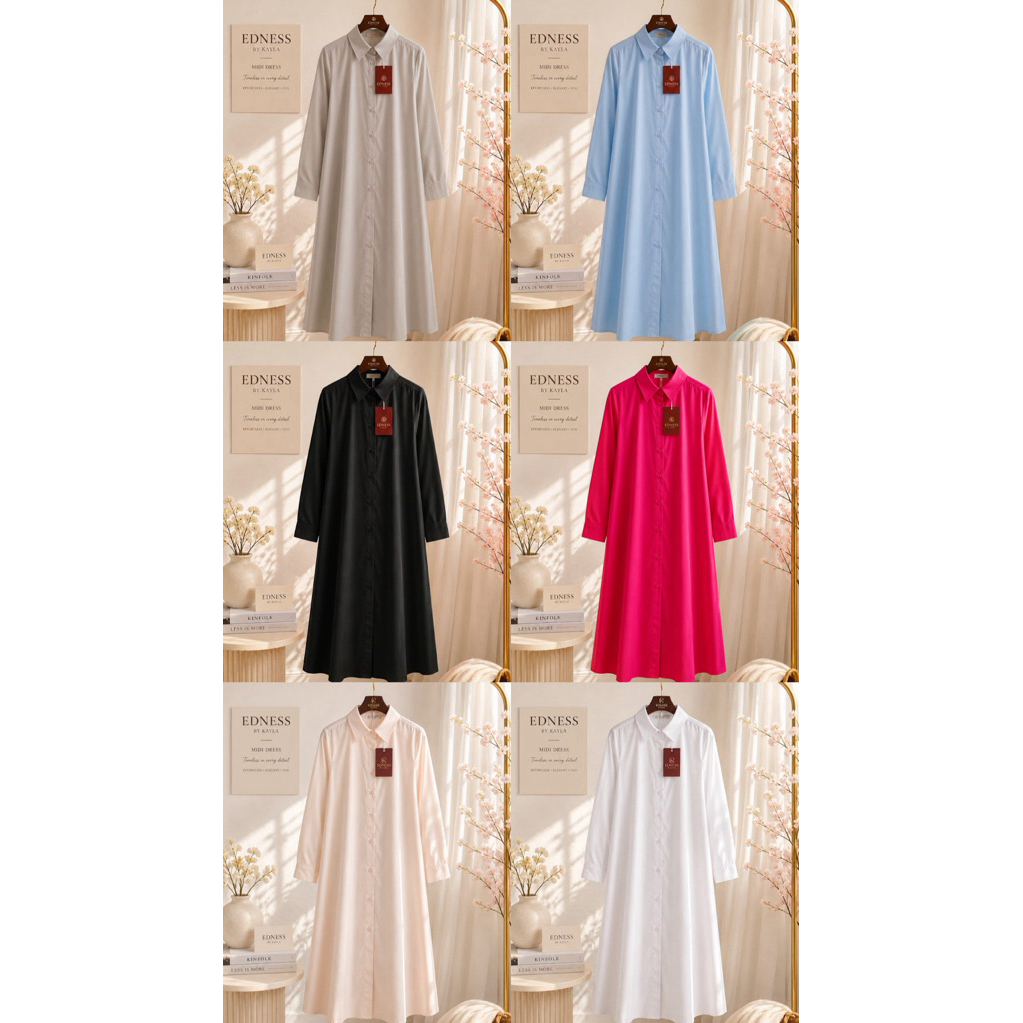 Midi dress bahan katun poplin  ori By Edness Kayla