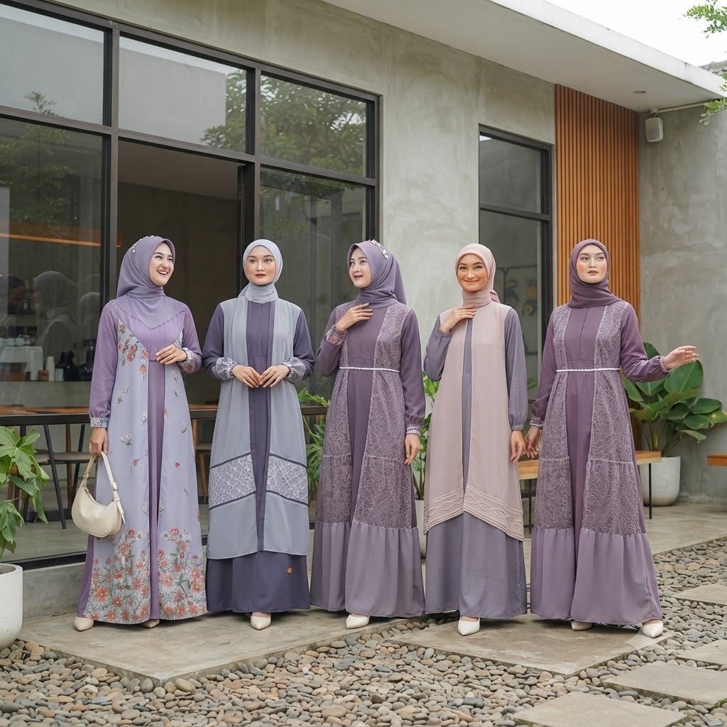 GAMIS DRESS WARNA UNGU PURPLE LILAC REMAJA DEWASA TERBARU BAHAN KATUN CRINKLE BRUKAT KEKINIAN SIZE B