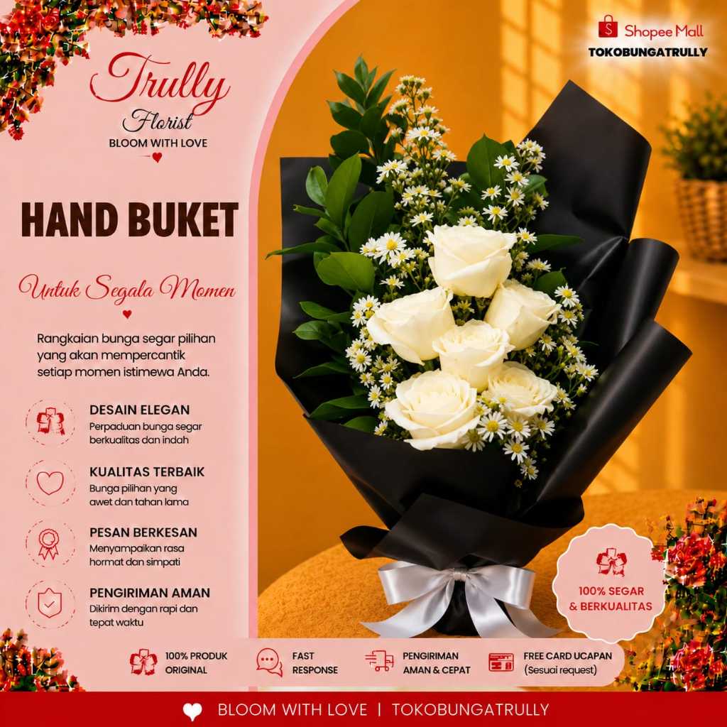 BOUQUET MAWAR PUTIH FRESH | BOUQUET BUNGA PUTIH | BOUQUET COWOK - TRULLY FLORIST HB31
