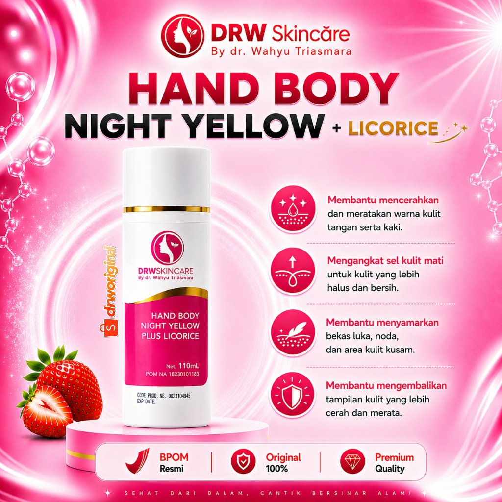DRW Skincare Hand Body Night Yellow | Handbody Malam untuk Kulit Cerah, Halus & Glowing | BPOM Resmi
