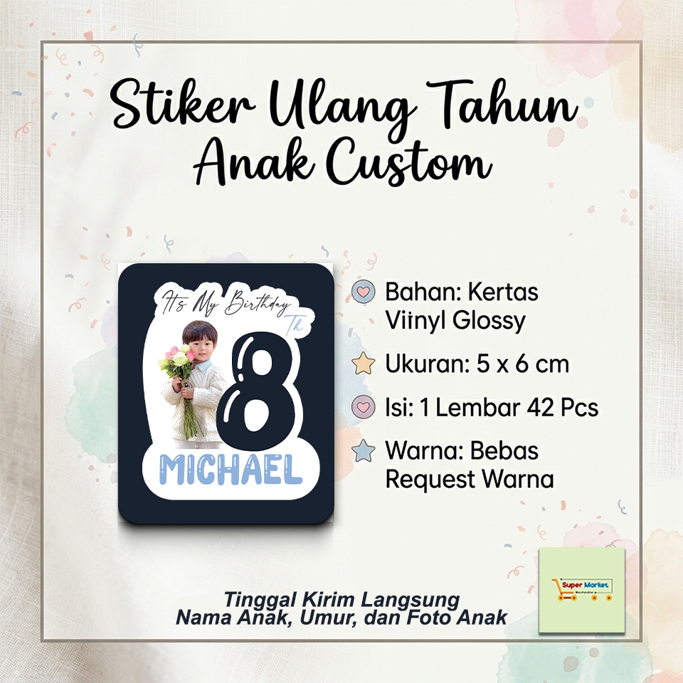 [1HARI JADI] Stiker Ulang Tahun Anak / Cetak Stiker Custom Ulang Tahun Anak / Stiker Birthday Isi 42