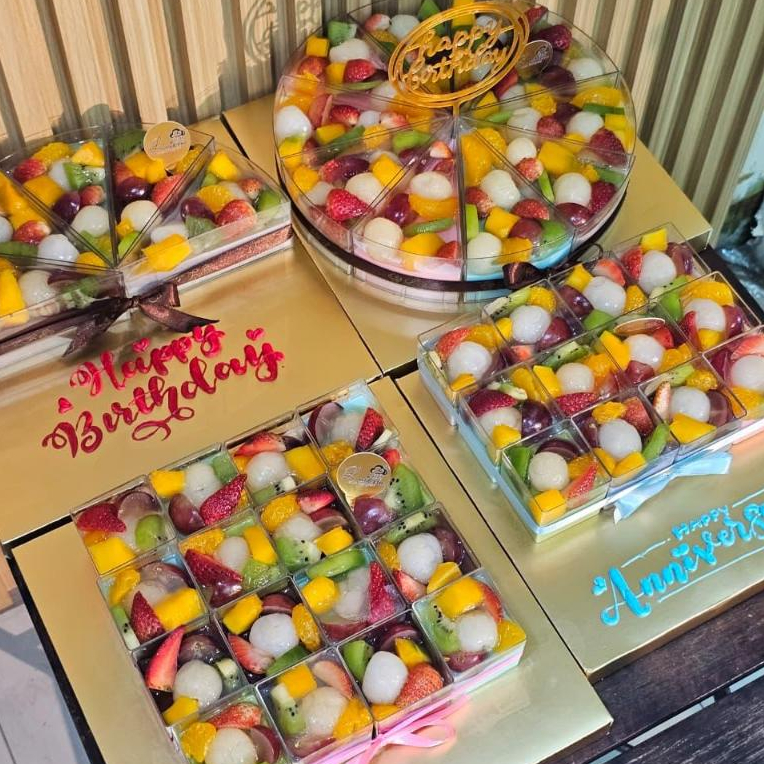 puding buah silky mix fruit dessert box coklat bubellgum stawberry puding kue ulang tahun hampers
