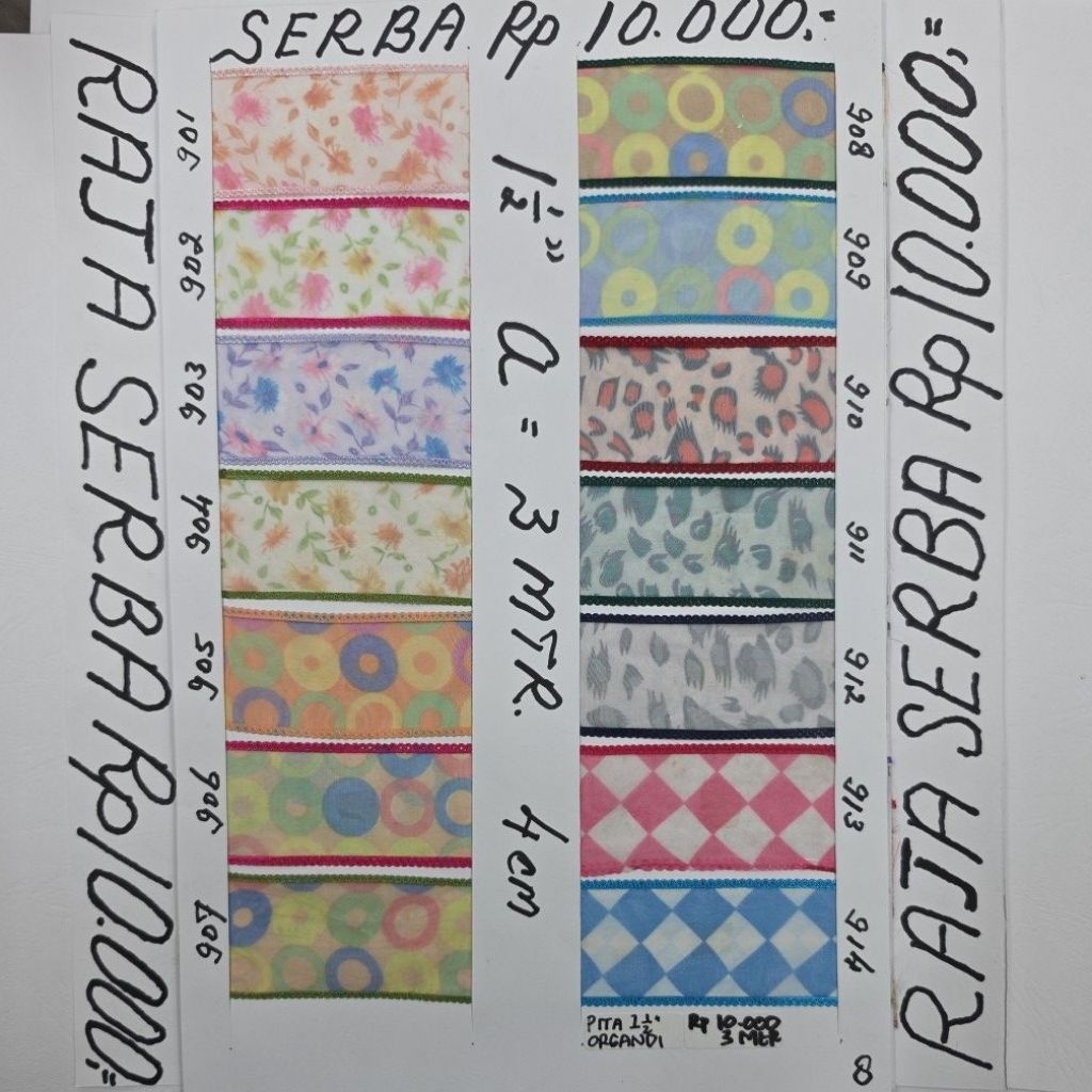 8  " *RAJA SERBA Rp 10.000"* Menawakan Pita2 ORGANSI MOTIF, Lebar 1.5 Inche  @ 3 Meter, bisa untuk B