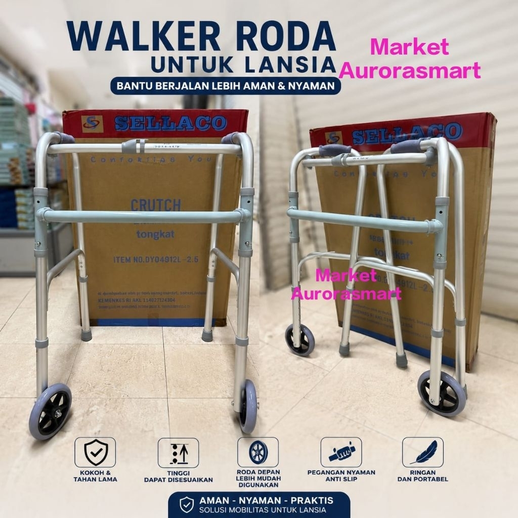 Walker roda alat bantu jalan tongkat walker roda lansia sella roda walker