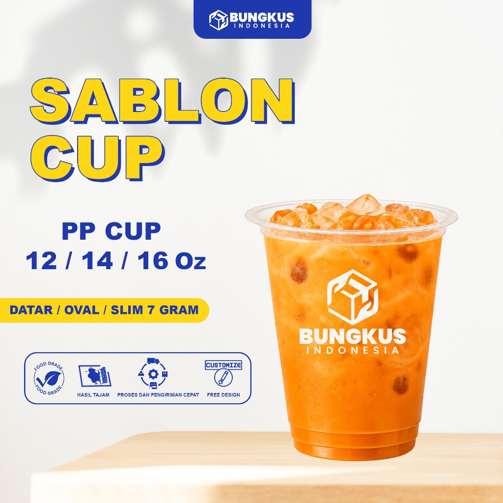 Sablon Cup Gelas Plastik (PP) 12/14/16 Oz  DATAR / OVAL / SLIM