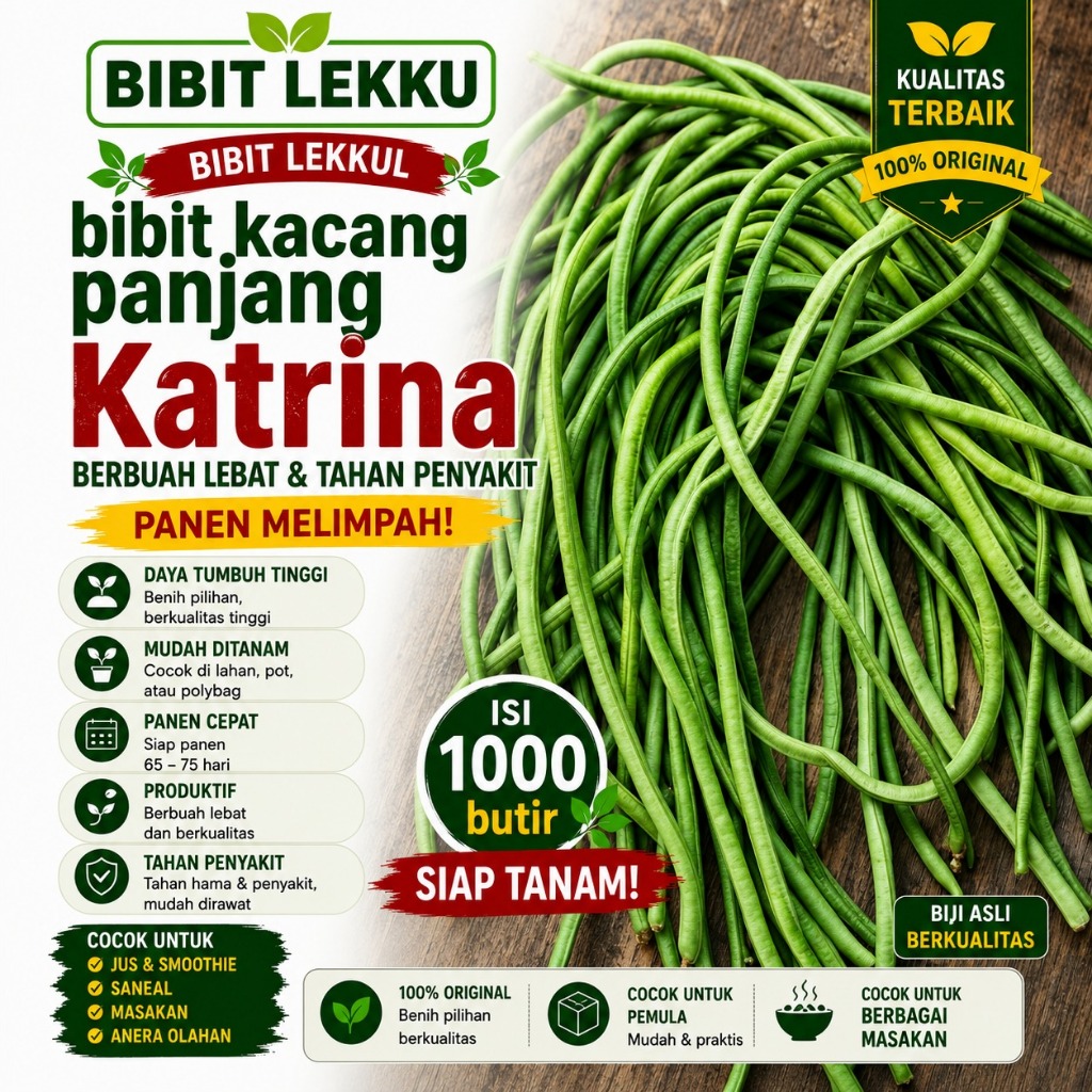 Bibit Kacang Panjang Katrina Isi 1000 Butir | Benih Kacang Panjang Unggul | Daya Tumbuh Tinggi | Bib