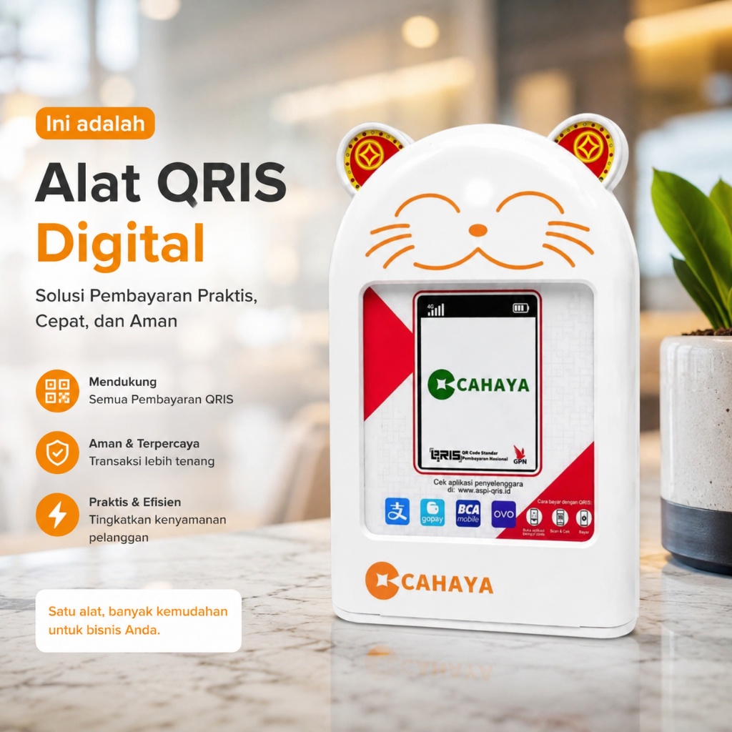 Soundbox QRIS Digital Kucing Lucu Voice Notifikasi Pembayaran Otomatis All Payment