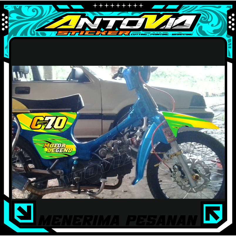 Stiker Motor C70 Motor Legend Motif Kuning Hijau Biru Untuk Modifikasi Sepeda Motor
