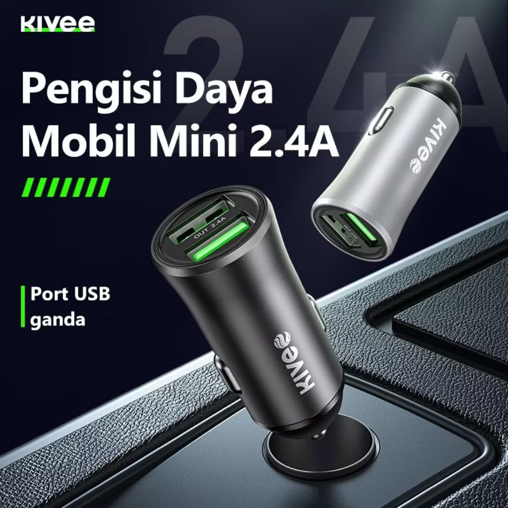 Charger Mobil KIVEE T202 Dual Port Usb, Fast Safe Charging 100%