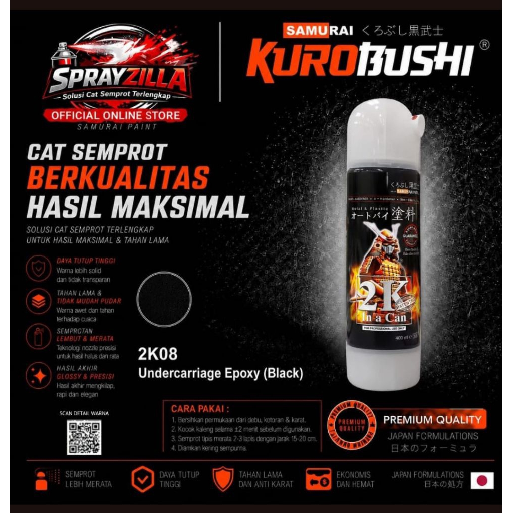 Samurai Paint Epoxy 2K08 Undercarriage Epoxy Black #2k08 Cat Aerosol Kualitas Kompresor