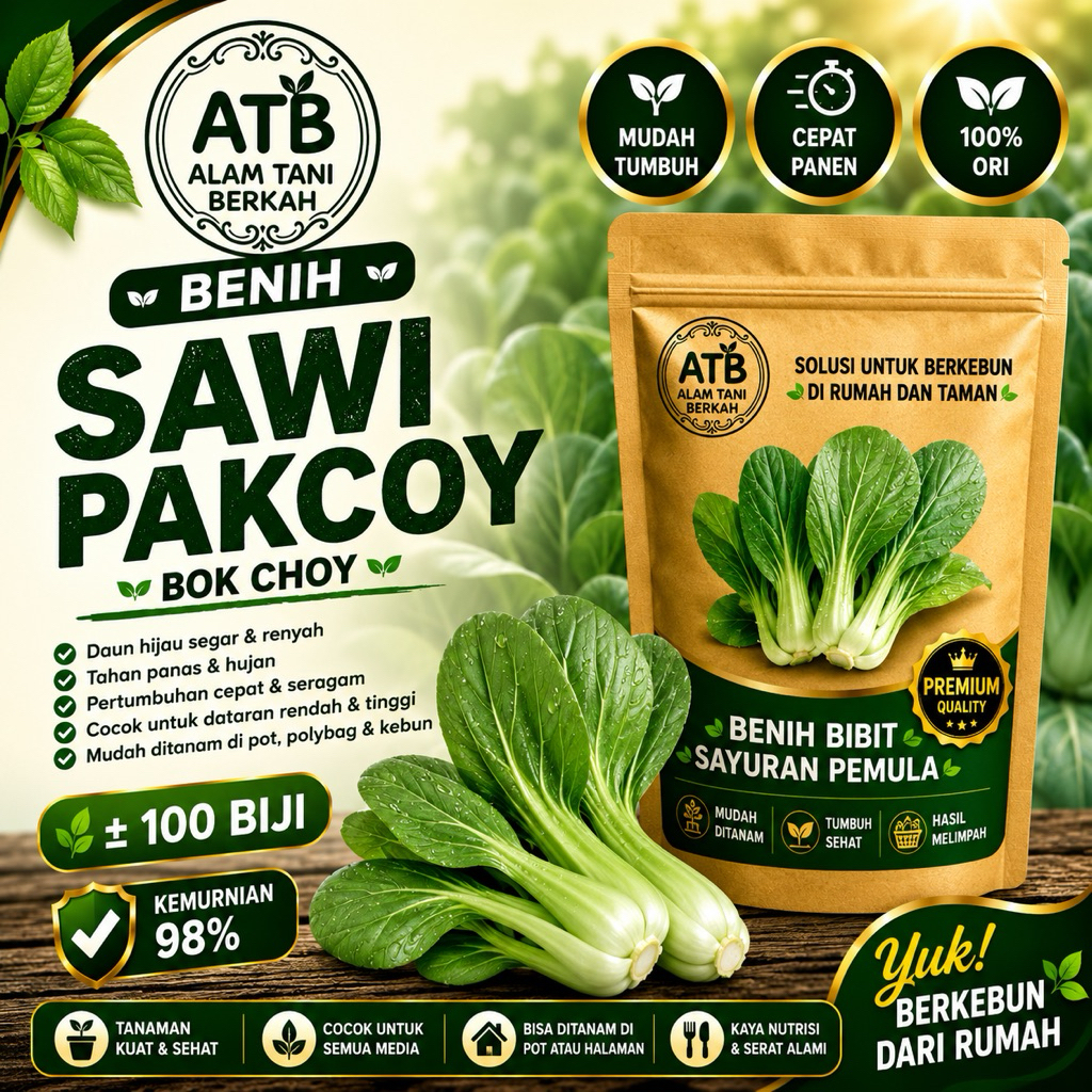 Bibit Sayuran Lengkap Benih Sawi Pakcoy Isi 100 Bibit Sawi pakcoy