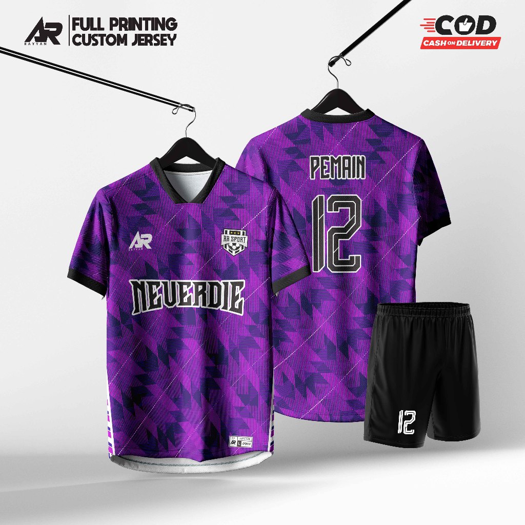 JERSEY BAJU BOLA FUTSAL VOLI BADMINTON CUSTOM FULL PRINTING UNGU ABSTRAK KEREN GRATIS NAMA