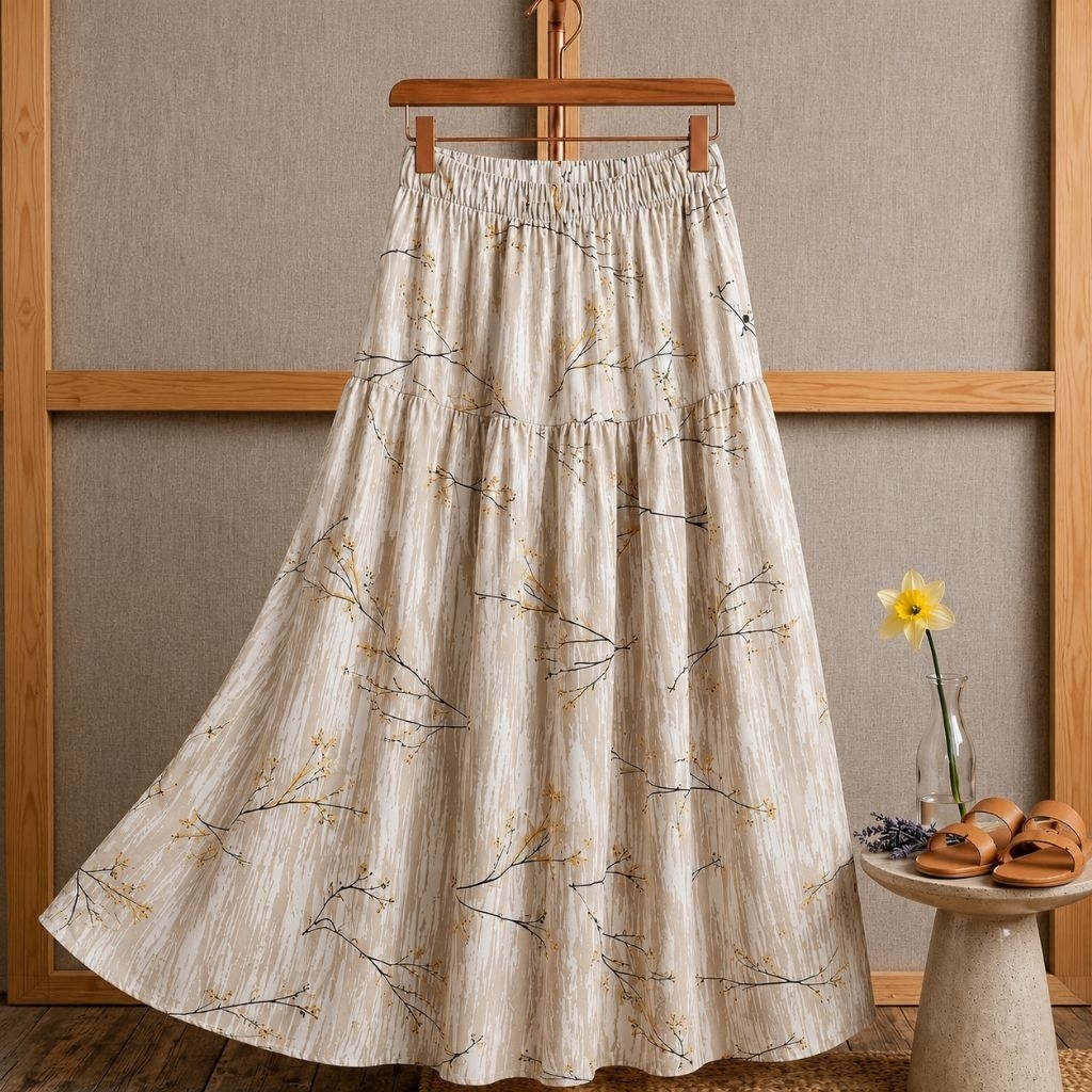 Rok floral motif bunga rok rompel kekinian rok panjang floral motif bunga bahan katun premium