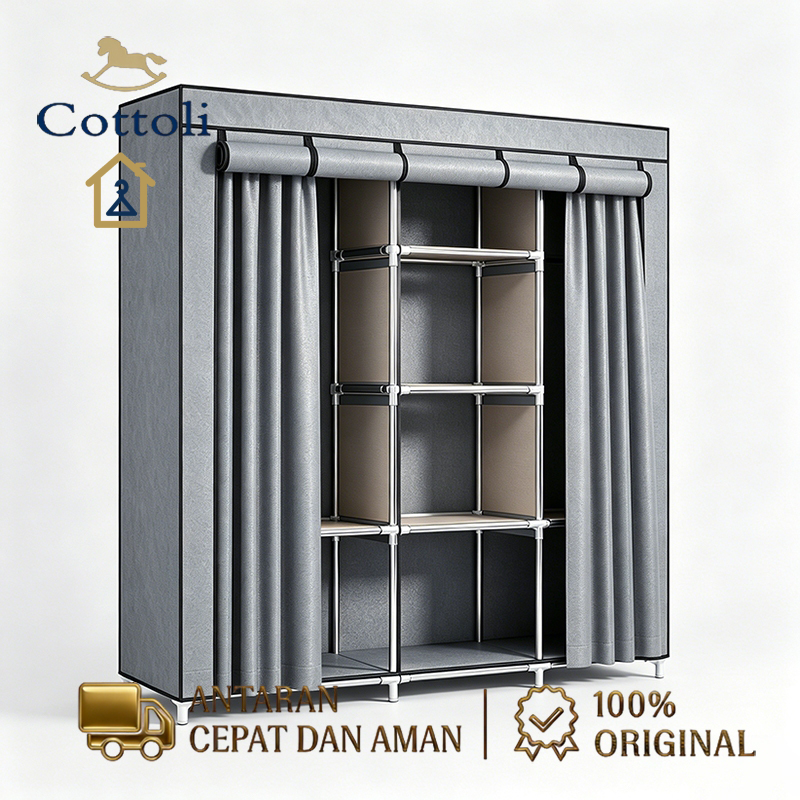 Cottoli Lemari Pakaian Kain Portable Lemari Baju Gantung dengan Rak Serbaguna Modern Minimalis