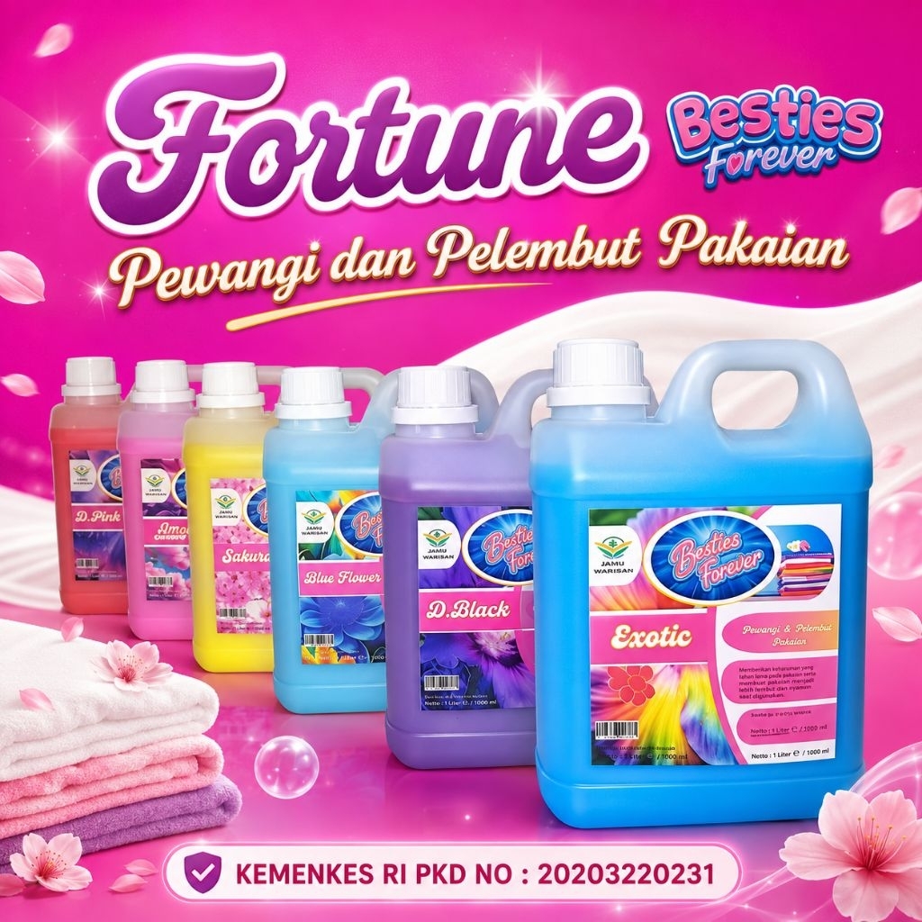 Pewangi Pelembut pakaian Softener 1 liter FORTUNE , bestie forever , Pewangi pakaian,  Pengharum pak