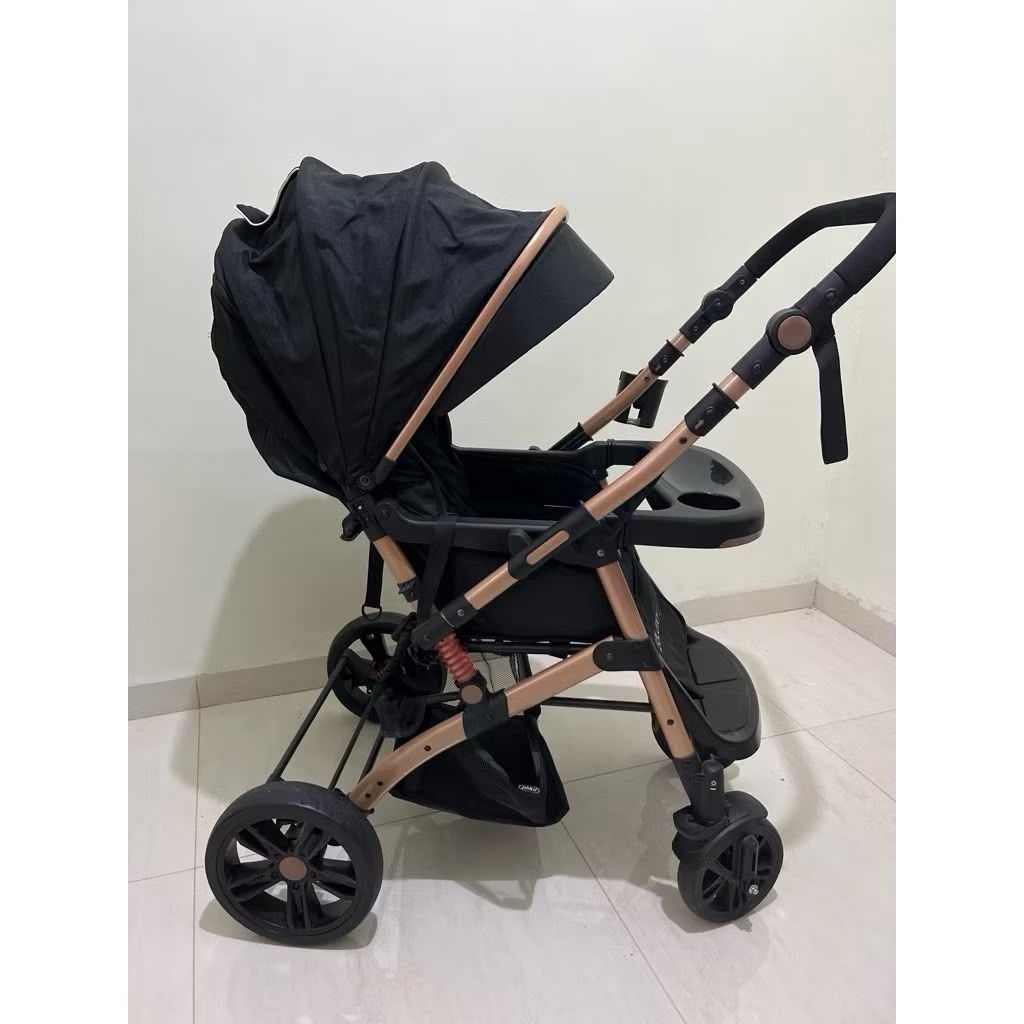 Preloved (second) Kereta Bayi Stroller Pliko Galaxy 2 Gold Frame Pegangan Depan Belakang