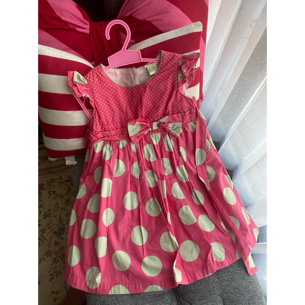 preloved dress baby girl ruffle polkadot fuschia laura ashley tag 4t