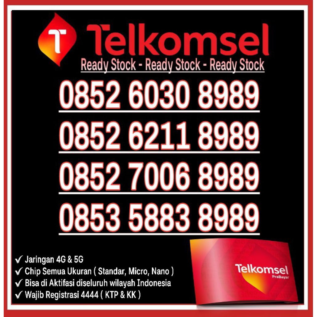 Nomor Cantik Telkomsel Simpati AS 4G LTE ABAB 8989