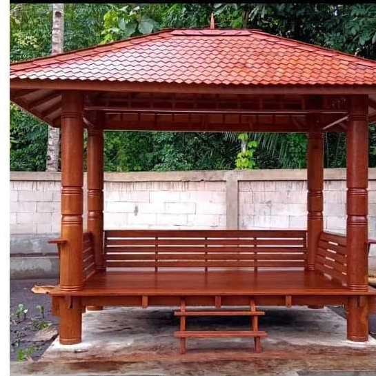 GAZEBO MINIMALIS KAYU JATI JEPARA | SAUNG GAZEBO PARGOLA TAMAN | RUMAH JOGLO