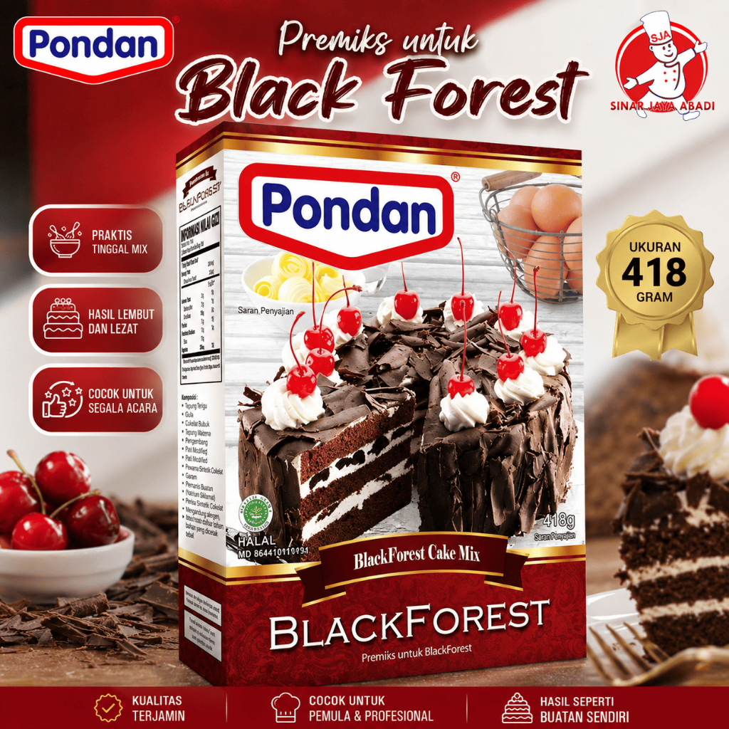 Tepung Premiks Black Forest Cake Mix Pondan 418gr -Praktis,Mudah Dipakai,Enak