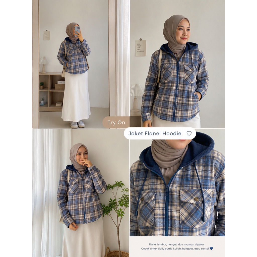jaket flanel hoodie wanita | secondstory