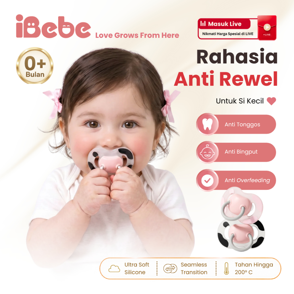 iBebe Empeng Bayi MooMoo Silicone 0-6 Bulan - Orthodontic Design - Anti Gigi Tonggos - Food Grade BP