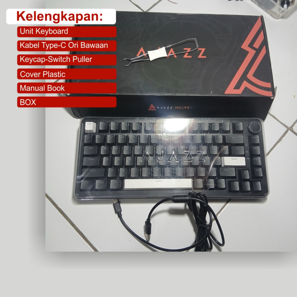 AJAZZ AK820 V2 Black and White Red Switch Hotswapable 5 Pin Gasket Mount Second [BACA DESKRIPSI]