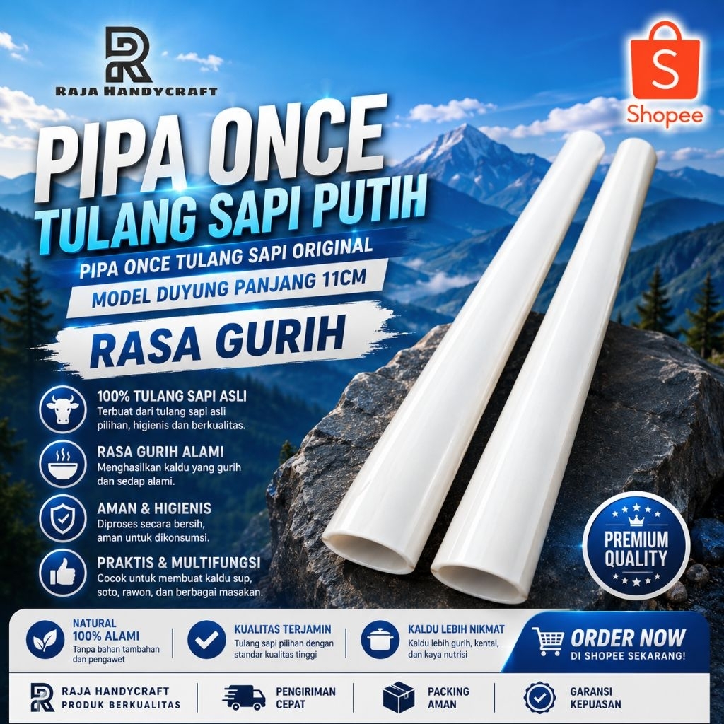 RAJA HANDYCRAFT | pipa once tulang sapi putih / pipa once tulang sapi original model duyung panjang 