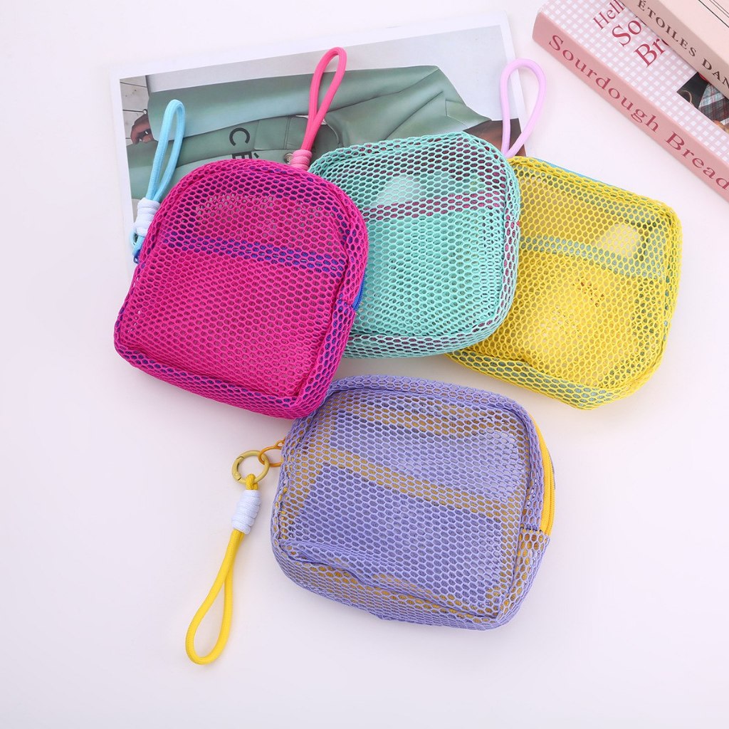 CHAVA | PC2221 Dompet Jaring Mini Serbaguna Pouch Kosmetik Transparan Lucu Tempat Koin Portabel