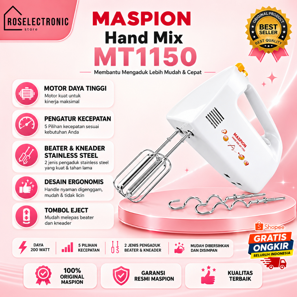 Maspion HandMix MT 1150 - Hand Mixer Pengaduk Adonan Original/MT 1150/MT1150/MT-1150