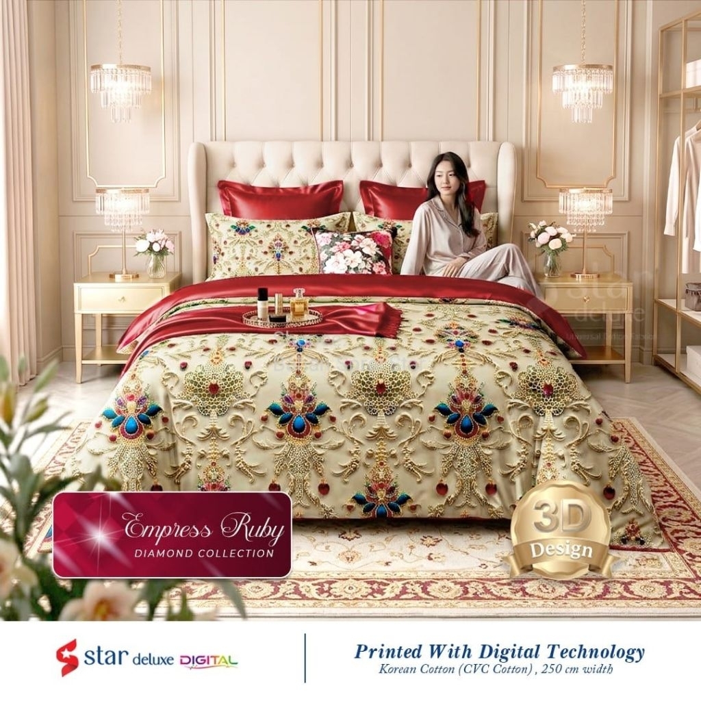 Bahan Kain Sprei Star - Empress Ruby - New Digital Printing