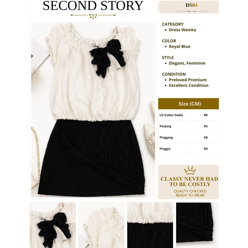 Setelan Dress Wanita Second Story DS04 Putih Hitam Elegan Premium | PRELOVED