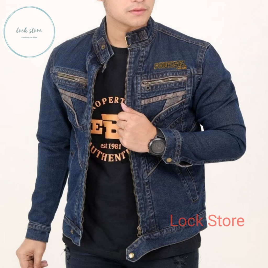 Terlaris Jaket Jeans Pria Casual Bordir Polos Premium - Jaket Denim Standart Size M L XL XXL 4 Warna
