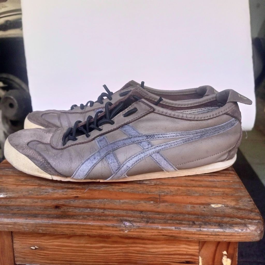 Original 100% Kulit Asli Sepatu Onitsuka Tiger Mexico 66 Coklat Grey Size 42 Sneakers Pria Wanita Ta