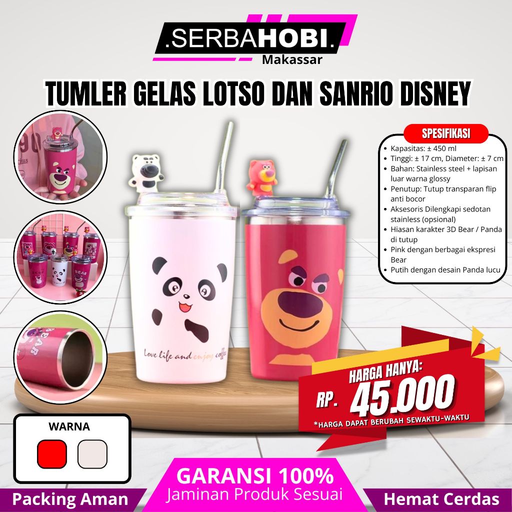 Tumbler Minum Lotso 500ML Strawberry Bear / Tumbler Viral Lotso