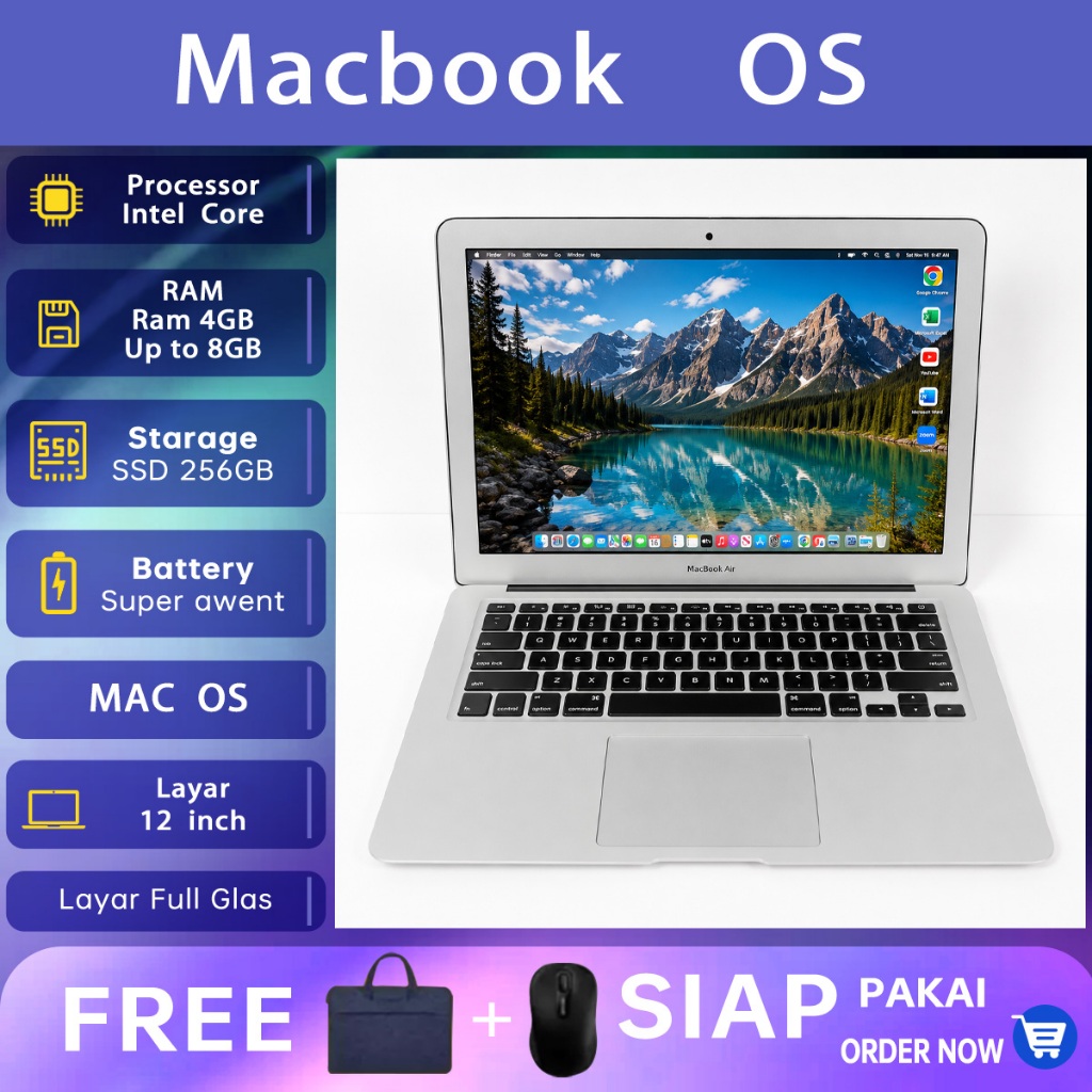 Apple Laptop Macbook Pro /Air 1466 1398 1707  11.6/13.3inch Mac IOS sistem Core I7/I5 Ram 8GB SSD 25