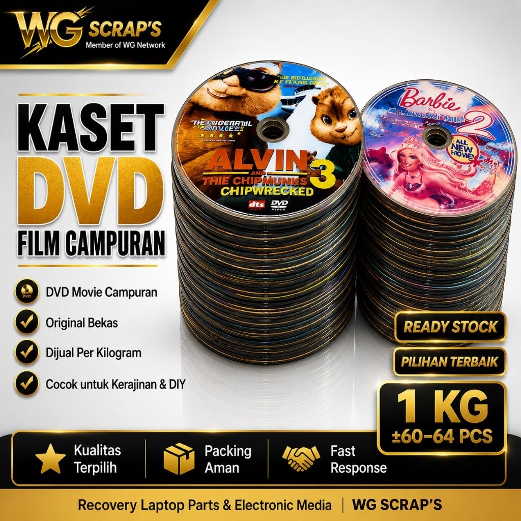 Piringan CD Bekas 1Kg (+- 60-64 Biji) | Kaset CD/DVD Campur | Bahan Kerajinan Kreatif & Daur Ulang